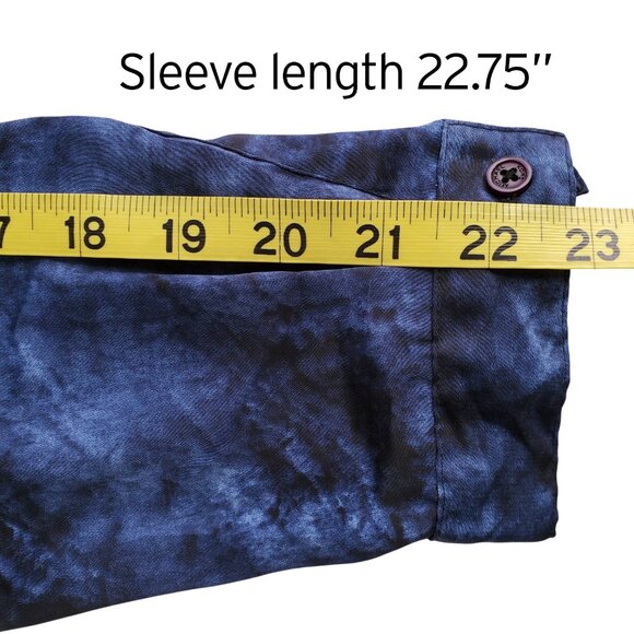MICHAEL KORS Denim Blue Tie Dye Print Shirtdress Tabbed Sleeves Blue & Black S - Picture 14 of 15